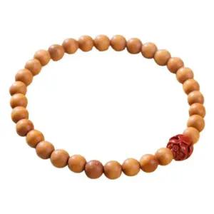 ONM 불교 행운 부적 복숭아나무 연꽃 조각 염주 팔찌 6mm