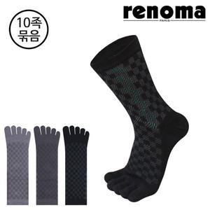 [레노마]남성 체스 중목 발가락양말 10족세트