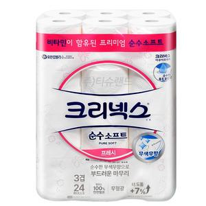 크리넥스 순수소프트 프레시 화장지 3겹 27m 24롤 x1개