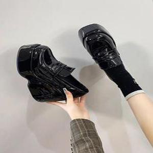 라운슈 앞가보시 통굽 키높이 페니 로퍼힐 10cm