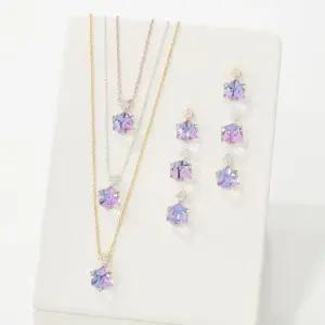 [셀러허브]여자 쥬얼리 큐브 목걸이 퍼플 이어링 세트 (S18886298)