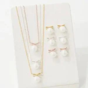 [셀러허브]여자 빅 미니리본 이어링 로즈 실버 진주 세트 (S18886299)