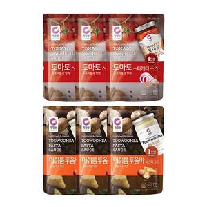 청정원 싱글파우치 머쉬룸투움바소스, 150g, 3개 + 토마토소스, 170g, 3개