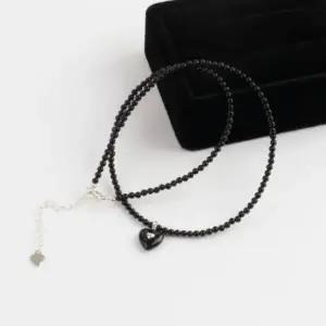 [하프클럽/]여자 심플 프리사이즈 실버소재 블랙하트 비즈 패션 목걸이