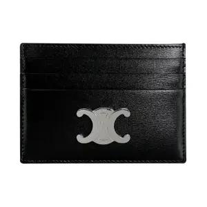 [명품] 25SS  메탈 트리옹프 로고 샤이니 카프스킨 카드 홀더 지갑 블랙 10L833.