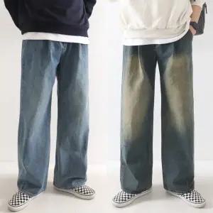 [지지블랙]허리가 편한 루커 원턱 와이드 빈티지 워싱 뒷밴딩 청바지 데님 팬츠 빅사이즈 통큰바지 ZZBDM07
