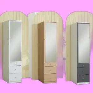 전신거울 원룸 장롱 수납장 3단서랍 옷장 행거장 (WFH0W9N)
