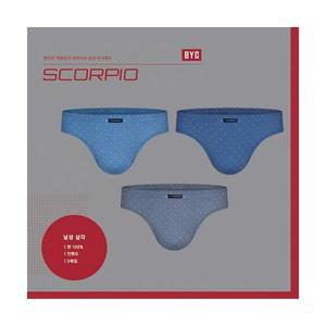 비와이씨 남성 스콜피오 3매입 순면 미디 삼각팬티 2235