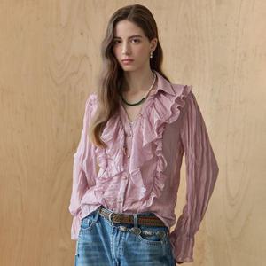 [MAXZA] 크링클 텍스처 러플 카라 블라우스