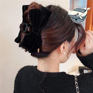 벨벳 포인트 리본 집게핀 블랙 헤어악세사리 리본집게핀