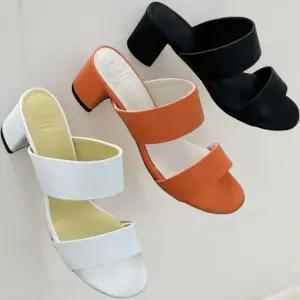 여성 심플 컬러 통굽 5cm 더블 스트랩 뮬 샌들