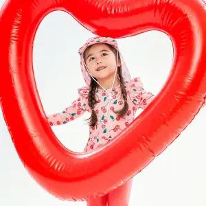 [아이스샌드](의정부점)키즈 유아 여아동 래쉬가드 플랩캡 수영복세트 BR-355106