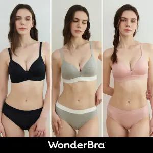 [Wonderbra] 볼륨 스포츠 아웃밴드 노와이어 브라팬티 6종세트 멜란지그레이+