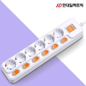 현대일렉트릭 국내생산 16A 메인 개별 스위치 6구 멀티탭 10M HMP610