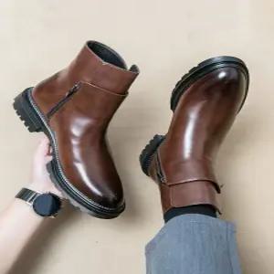 남자부추 남성 반부츠 앵글부츠 남자앵글부츠 하이탑 남자 구두 남성부츠 가죽 신발