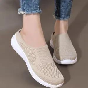 여성 심플한 패브릭 니트 뮬 슬립온 단화