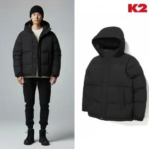 [백화점 출고] K2 패딩 남자 시그니처 해리 에코 블랙 후드 미들 헤비 구스 다운 숏 점퍼 자켓