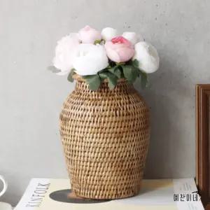 라탄 화병 빈티지 인테리어 항아리 우드 꽃병