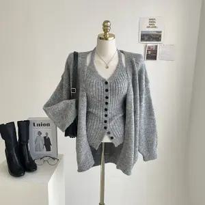 홀터넥 골지 단추나시와 오픈 가디건 세트 E026 벅스가디건세트