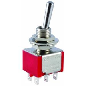 NTE 일렉트 54-310E 배트 핸들 미니 토글 스위치, DPDT 회로, ON-OFF(ON) 동작, 크롬 도금 황동 액추에이터, 에폭시 밀봉 솔더 단자, 5Amp, 120VAC