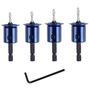 YUENTOEN 4개 카운터싱크 드릴 비트 세트, 조정 가능한 깊이 스톱을 위한 비트, 목공용 1/4인치 헥스 샹크 2.8mm 3.0mm 3.2mm 3.5mm