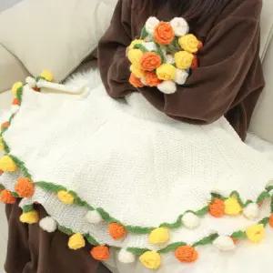 완제품 장미 꽃다발 담요 스웨터 담요 무릎 원형 선물백 포함