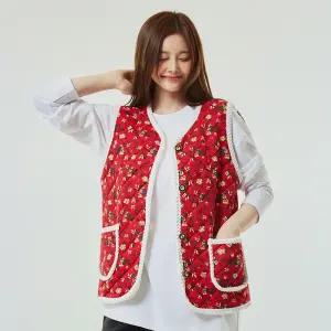 [1개+1개] 꽃무늬 할머니 조끼 레트로 단체복 포켓형 양털 할머니 조끼 4color