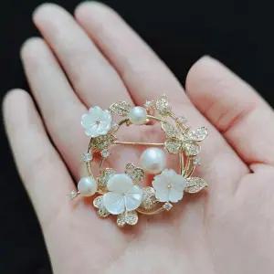 진주 꽃다발 브로치 골드 실버 핀 악세서리 자켓 포인트 여성용