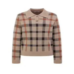 닥스 여성 24FW [가격인하][스테디셀러][울100%] 베이지 체크 카라 스웨터 WKSW4D993I3