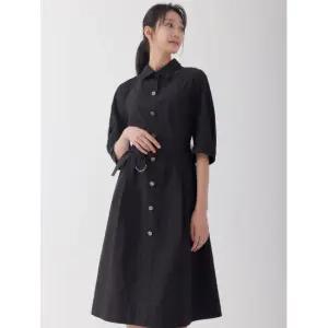 [지센] 여성 셔츠형 버튼업 플레어 원피스 LFOPO891_BK