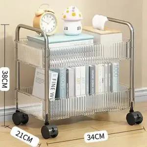 투명 수납 트롤리 다용도 2단 틈새 이동식 수납 트롤리 정리 주방 협탁 서재 침대 카트