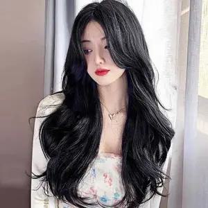 긴머리 통가발 웨이브 블랙 사이드뱅 C컬