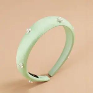 새틴 진주 머리띠 민트 헤어장식 볼륨 도톰 헤어밴드