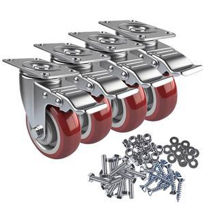 [미국배송] NOEAIKE 4인치 캐스터 세트 브레이크가 장착된 4개의 헤비 듀티 가구 테이블 카트 작업대용 잠금식 360도 회전판 휠 나사 포함 하중 2200파운드