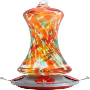 야외용 유리 벌새 모이통 여성용 주황색 창문 걸이 선물 - 개미 해자 포함 4개의 먹이 포트와 농어가 있는