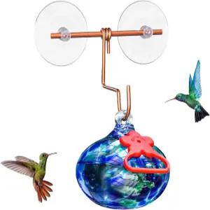 흡입 컵이 있는 포즈펀 창문 벌새 모이통 금속 후크가 장착된 야외 창문용 손으로 날리는 유리 닫히는 새