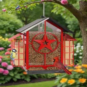 방수형 야외 걸이식 새 모이통 - 야생 홍관조 핀치용 4파운드 대형 금속 수이(딱딱한 지방) 관찰 애호가를