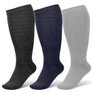 여성용 및 남성용 와이드 종아리 압박 양말 3켤레, 순환용 사이즈 지지대 스타킹, 15-20mmHg 무릎 높이 양말