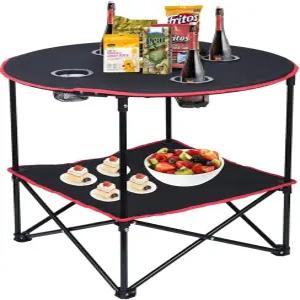 컵 홀더 4개와 휴대용 가방이 있는 리드올웨이 캠핑 테이블 접이식 피크닉 바비큐 야외 낚시용 캔버스
