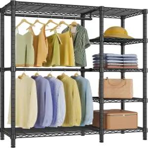 옷걸이용 VIPEK V7 의류 랙 선반이 있는 헤비 듀티 휴대용 옷장 금속 5단 독립형 시스템 최대 하중