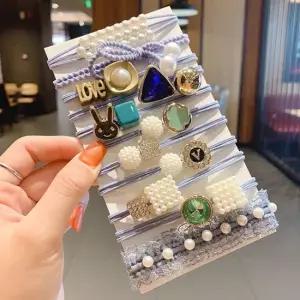 진주 큐빅 헤어 밴드 팔찌 머리 끈 고무줄 11p 블루