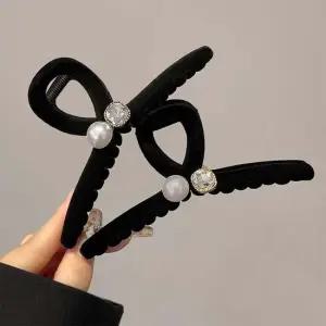 여성 고급 벨벳 큐빅 진주 집게핀 URK402 헤어 헤어액