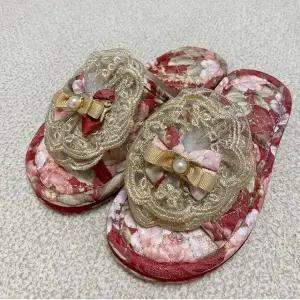 쿠션 꽃 실내화 봉쥬르 거실화 레드 소음방지 (WFJQYT6)