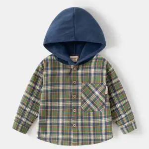 [하프클럽/]아동 겨울 후드 체크 블루 남방 긴팔 티셔츠 어린이용 의류