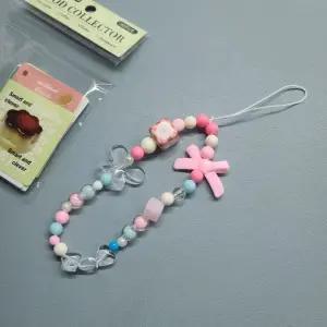 와 핑크리본 스트랩 폰줄 비즈 스마트폰 핸드폰줄 구슬 핸드 스트 랩 폰줄 나비와핑크리본 렙 비즈 손목줄