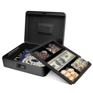 [미국배송] 조합 잠금 장치가 있는 플렉시온 메탈 캐시 박스 - 5칸 작은 박스 머니 트레이 및 중소기업용 장치 지폐 수표 동전용 탈착식 트레이 11.8