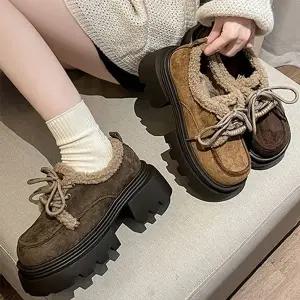 CMS7D7A여성 키높이 뽀글이 겨울 기모 로퍼 청키슈즈