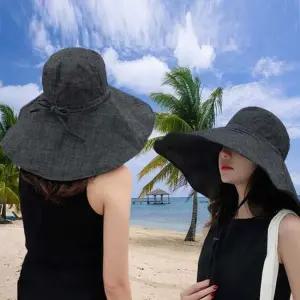 신혼 여행 피서 여자 코디 와이드 벙거지 린넨 모자