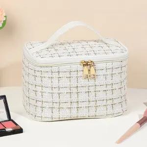 화장품 메이크업 트위드 손잡이 파우치 가방 화이트 화장품파우치