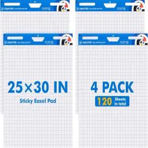 맥스텍 그리드 스티키 이젤 패드 25 x30 30매/패드 4팩의 대형 플립 차트 용지 백 업그레이드된 앵커 벽용